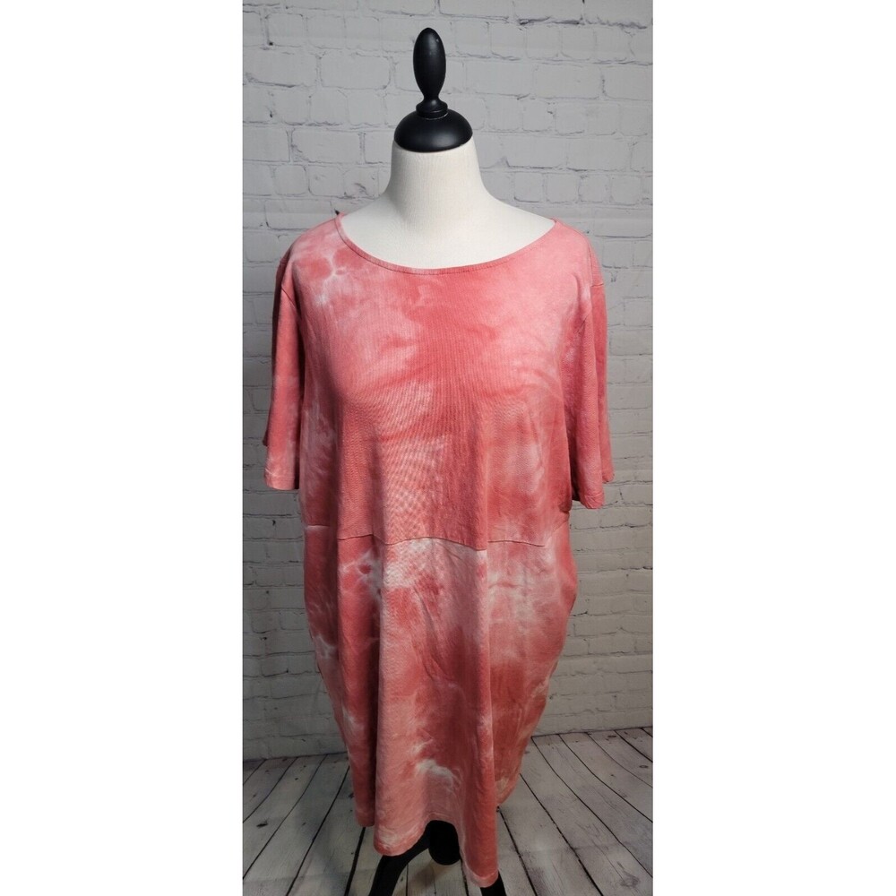 Roolee T-shirt Dress Sz 3XL Tie-Dye Short Sleeve Relaxed Midi Coral Washed Color